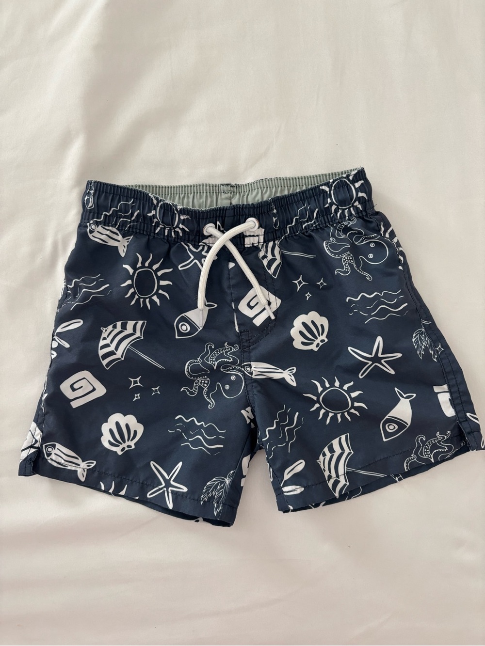 Cotton on Kids Navy Swim Trunks with White Ocean Print